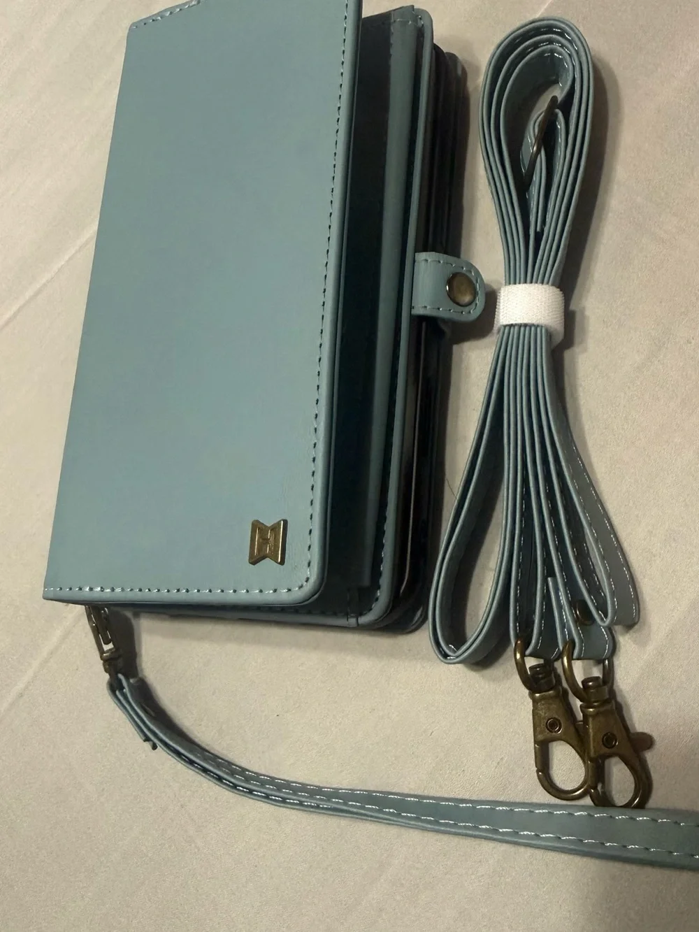 Light Blue Convertible Crossbody Wallet Phone Case with Strap